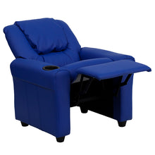 Load image into Gallery viewer, Blue Vinyl Kids Recliner with Cup Holder and Headrest
