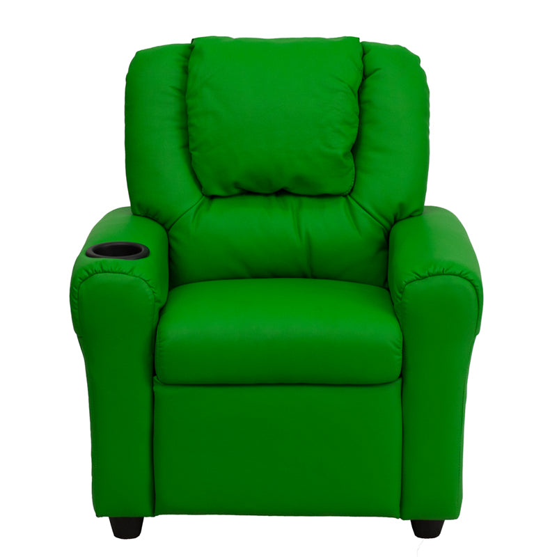 Lime Green Vinyl Kids Recliner with Cup Holder and Headrest