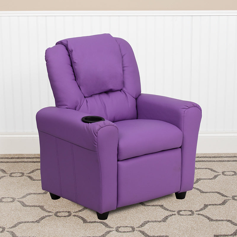 Lavender Vinyl Kids Recliner with Cup Holder and Headrest