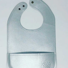 Load image into Gallery viewer, Jolie Baby Vegan Leather Wipe Off Bibs with Catch Pocket-Silver
