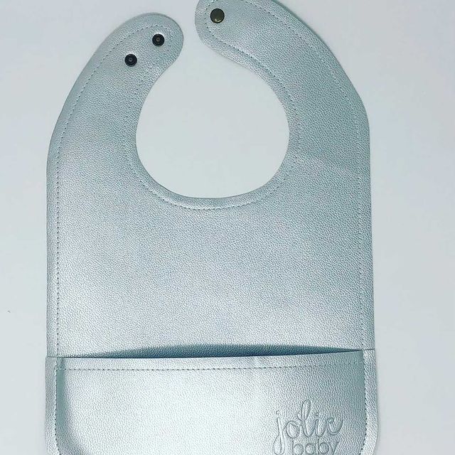 Jolie Baby Vegan Leather Wipe Off Bibs with Catch Pocket-Silver