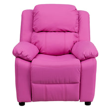 Load image into Gallery viewer, Hot Pink Vinyl Kids Recliner with Storage Arms and Headrest
