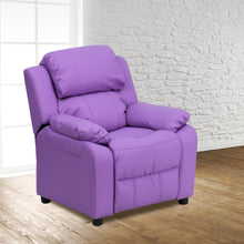 Load image into Gallery viewer, Lavender Vinyl Kids Recliner with Storage Arms and Headrest
