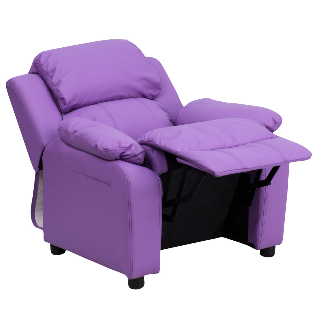 Lavender Vinyl Kids Recliner with Storage Arms and Headrest