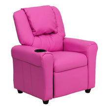 Load image into Gallery viewer, Hot Pink Vinyl Kids Recliner with Cup Holder and Headrest
