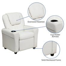 Load image into Gallery viewer, White Vinyl Kids Recliner with Cup Holder and Headrest
