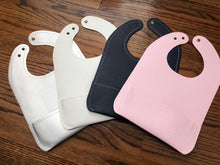 Load image into Gallery viewer, Jolie Baby Vegan Leather Wipe Off Bibs with Catch Pocket-Pink
