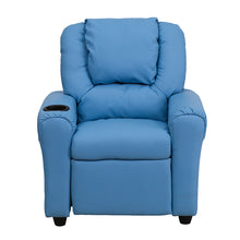 Load image into Gallery viewer, Light Blue Vinyl Kids Recliner with Cup Holder and Headrest
