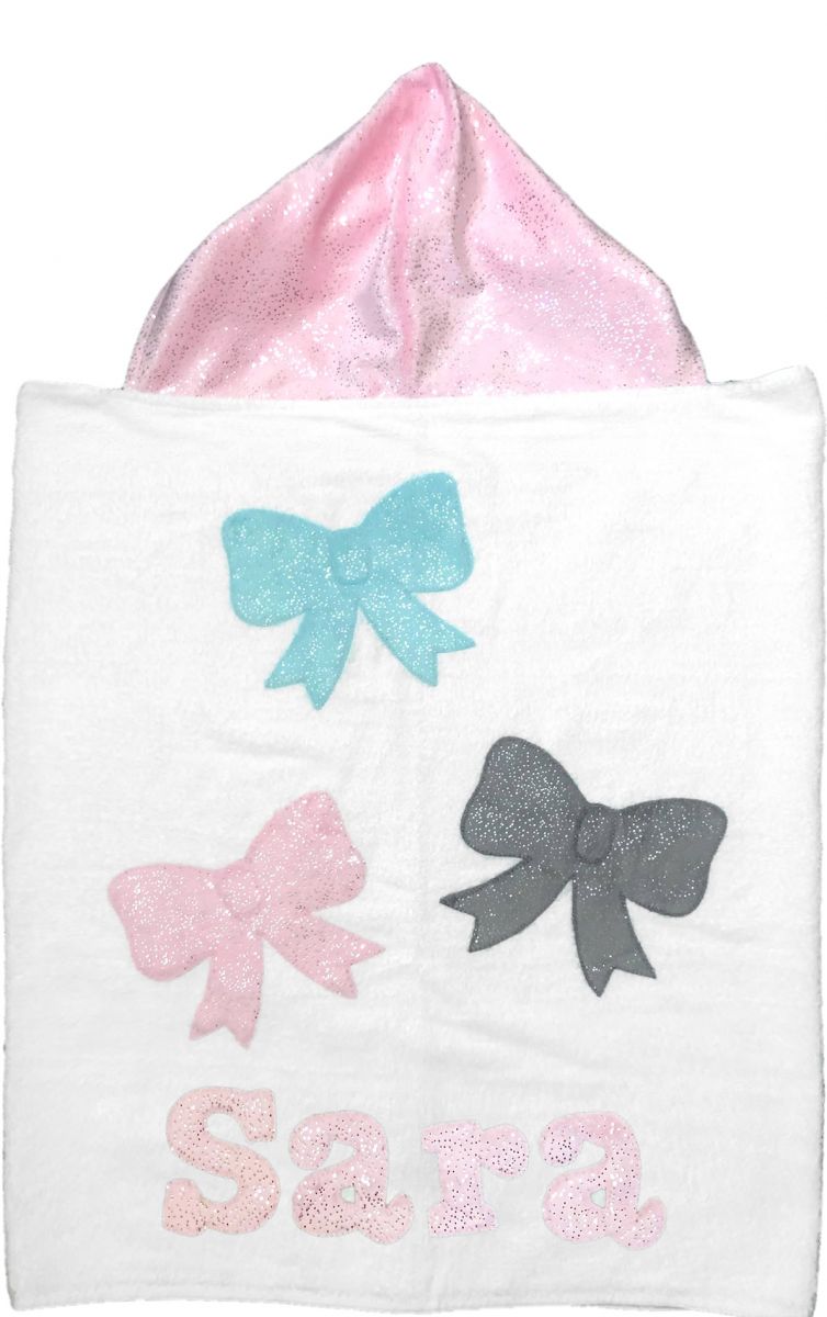 Triple Bows Dimples Plush Minky Hooded Towel